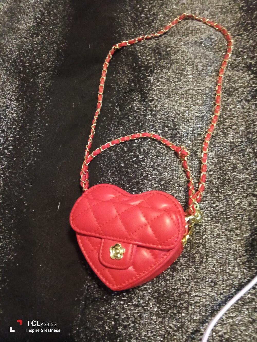 Quilted Red Heart Mini Crossbody Bag with Gold Chain